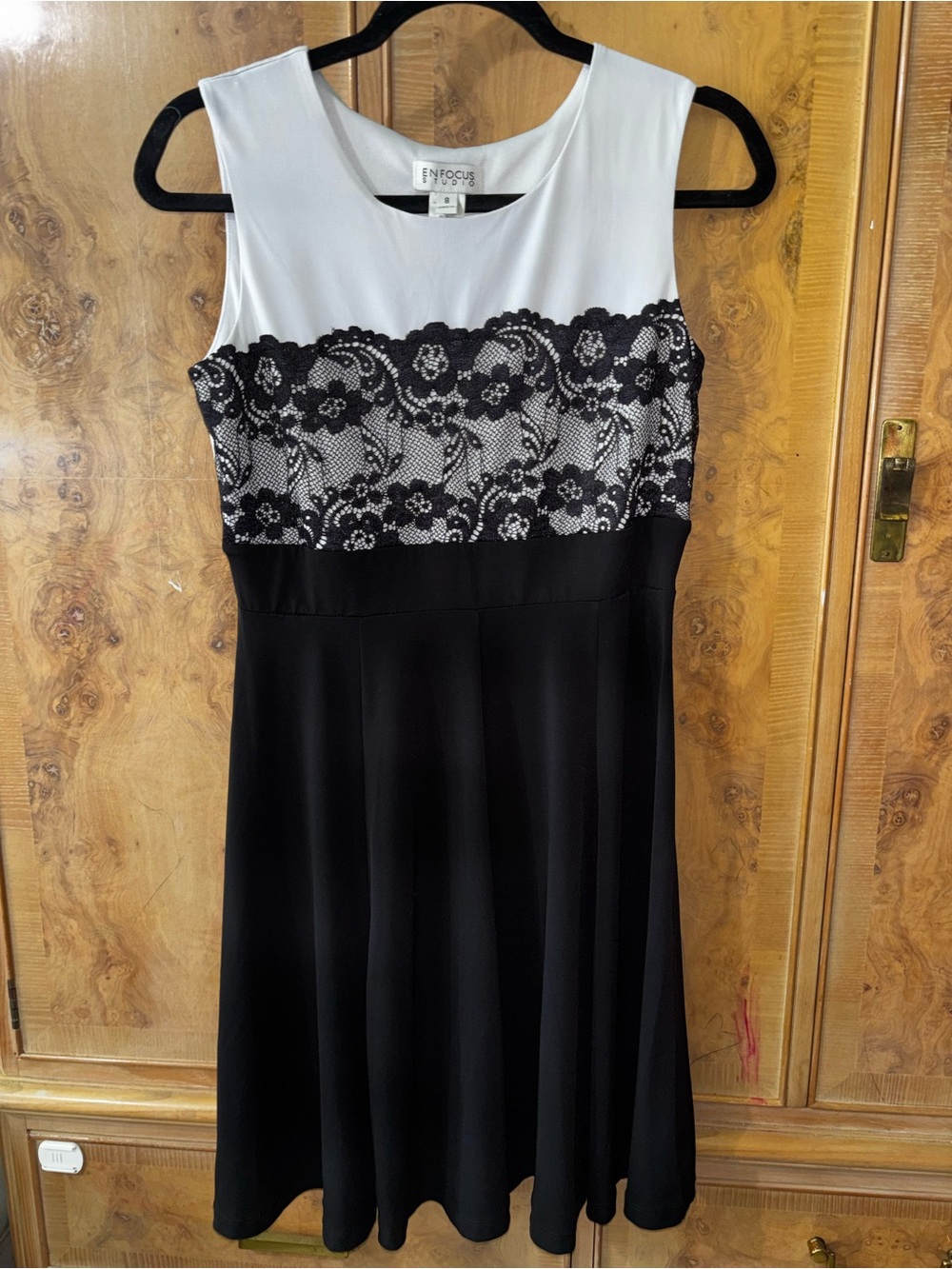 Enfocus Studio Black & White Lace Bodice A-Line Dress size 8